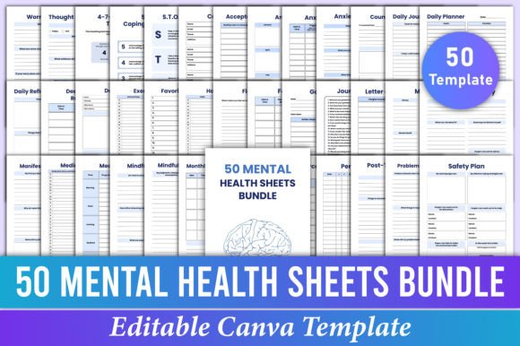 Download 50 Mental Health Sheets Bundle Canva Kdp - Sheets Collection